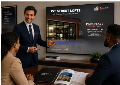 A broker presenting a property package to clients